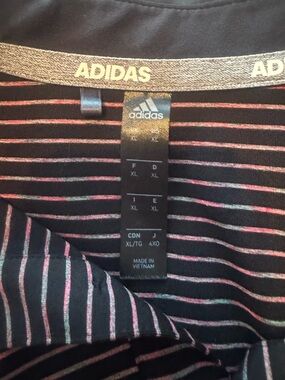 adidas Black Tee with Red, Green, & Light Gray Stripes